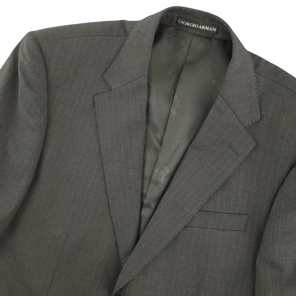 Giorgio Armani Le Collezioni Suit Jacket Mens EU 52 Gray Pinstripe Wool Blend